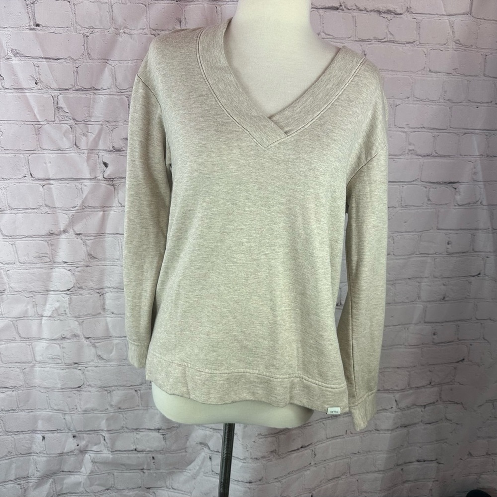 Orvis Womens S V-Neck pullover modal beige sweatshirt outdoor gorpcore casual